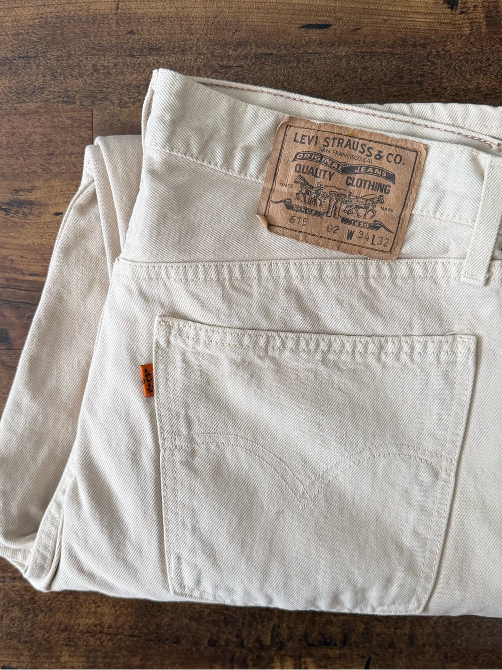 Vintage ‘95 LEVI's 615 02 Jeans Men 34x32(32x30 now) Orange Tab Zip Beige